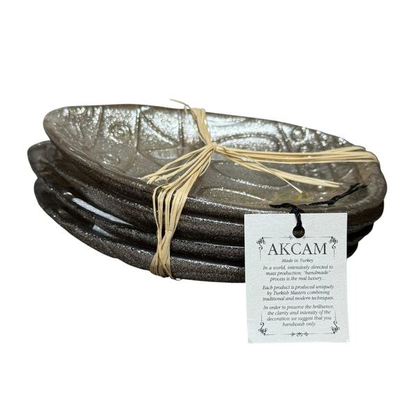 AKCAM Turkish 6" Plates Metallic Sparkle Glitter Glass Tapa Set of 4 Easter Egg - Picture 3 of 6